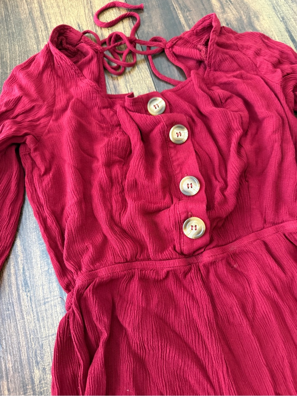 JustFab Raspberry Red Long-Sleeve Button Front Romper - Picture 5 of 9